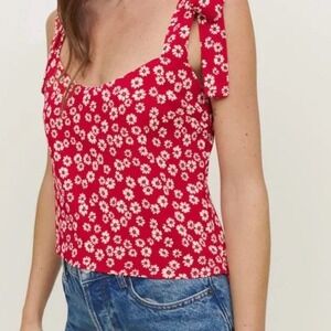 Reformation Embry top Red‎ White Ditsy Floral Size 2